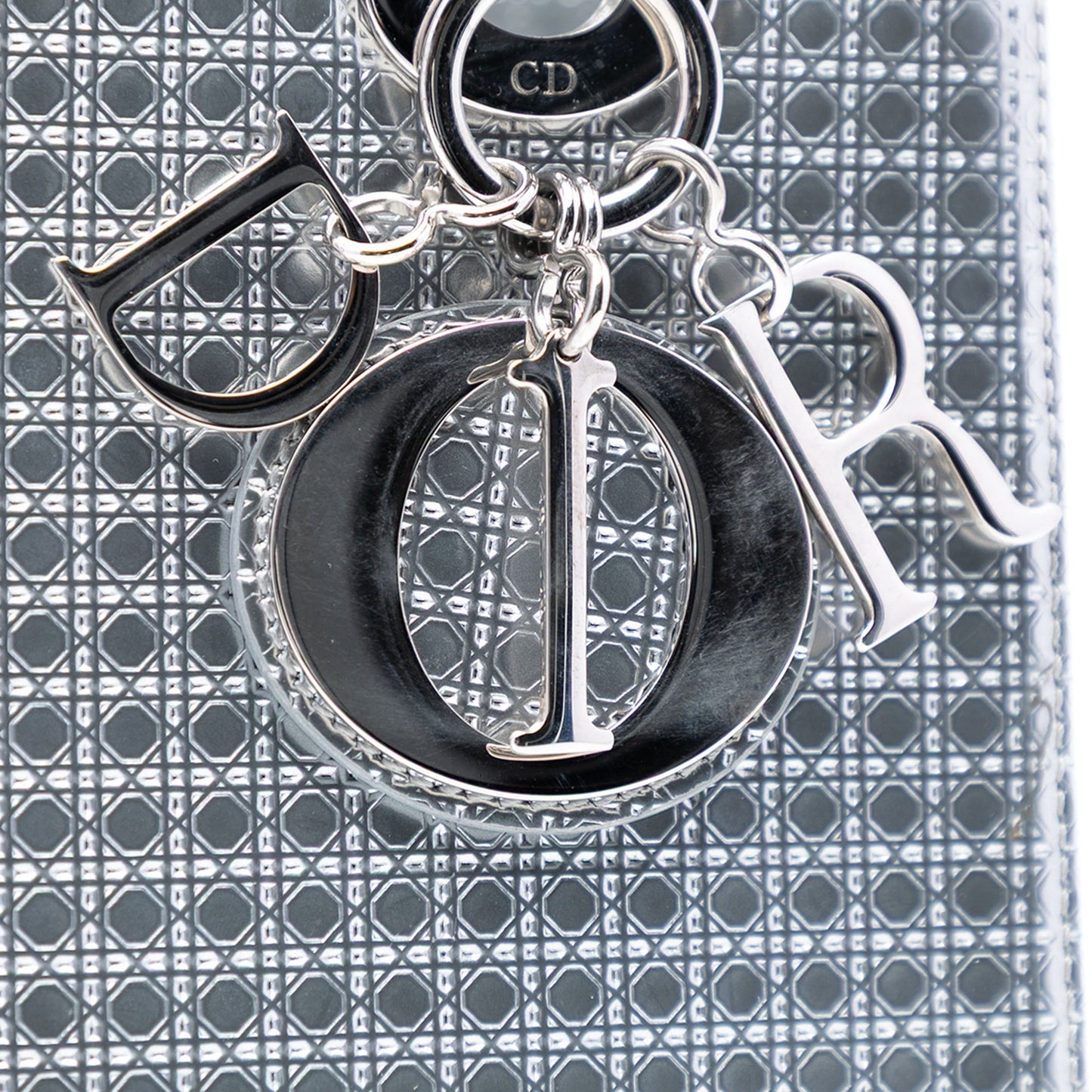 Silver Dior Medium Metallic Patent Microcannage Lady Dior Satchel