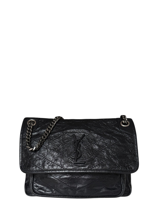 Saint Laurent Black Crinkled Calfskin Medium Niki