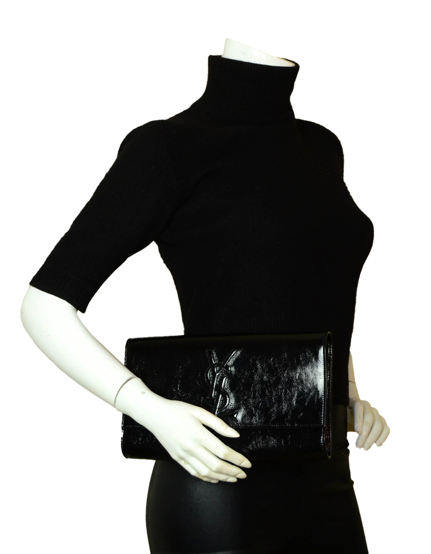 Yves Saint Laurent Black Patent Large Belle De Jour Clutch Bag