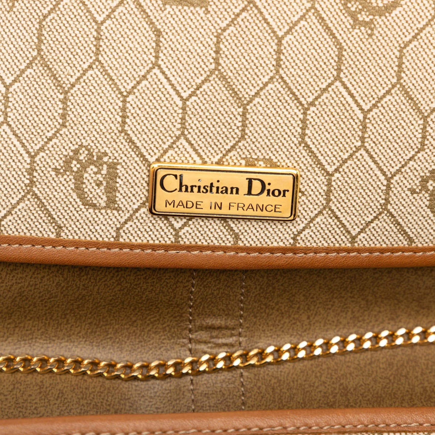 Brown Dior Honeycomb Coated Canvas Chain Crossbody