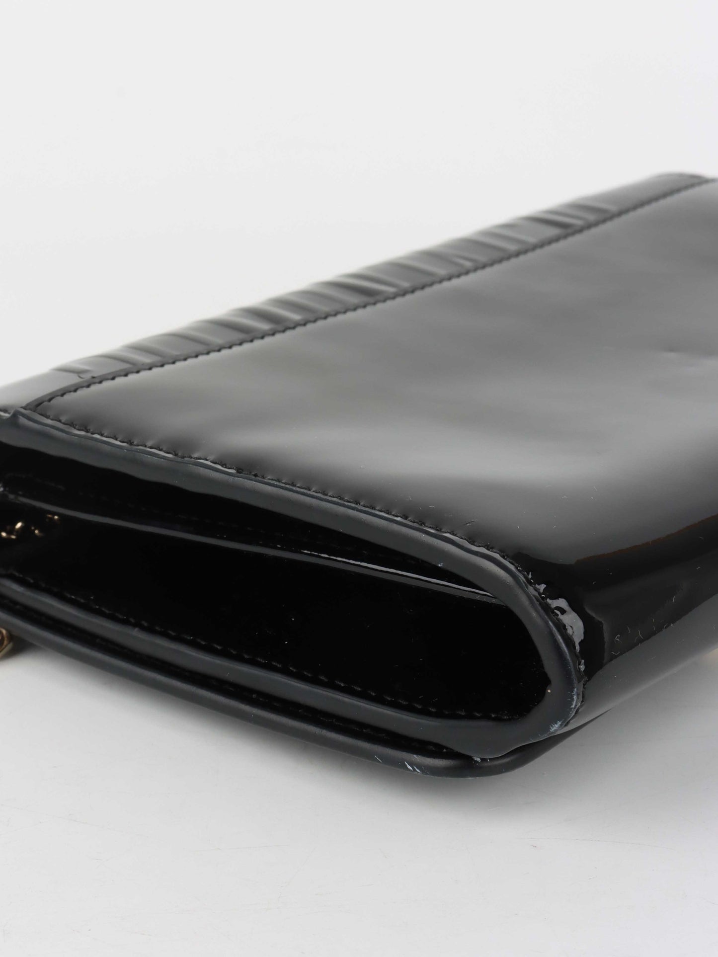 Dior Black Patent Leather 30 Montaigne Chain Clutch.