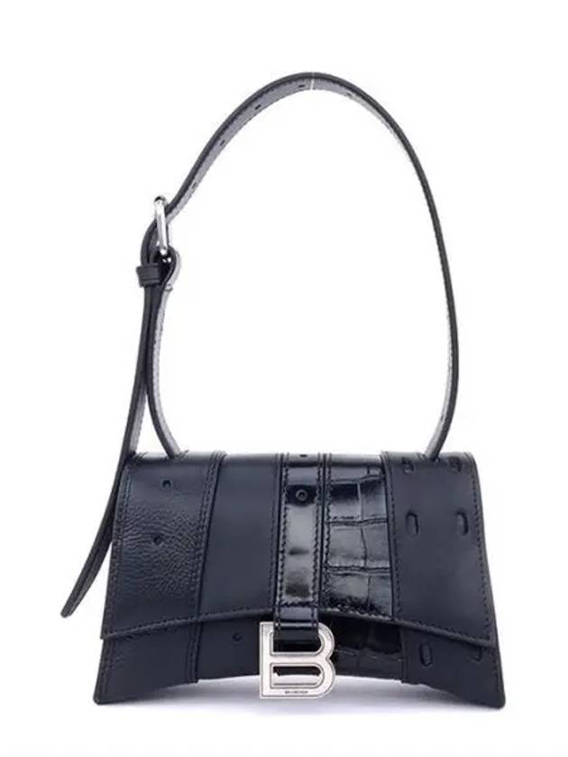Luxury Balenciaga Trending 2026 Hourglass Mix Leather Tote Bag Black