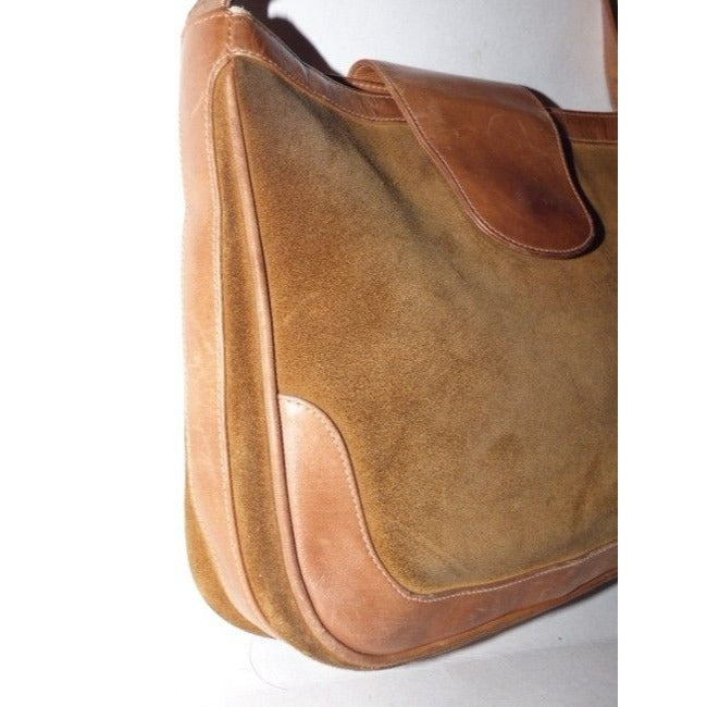Gucci Vintage Brown Suede Camel Leather Hobo Bag