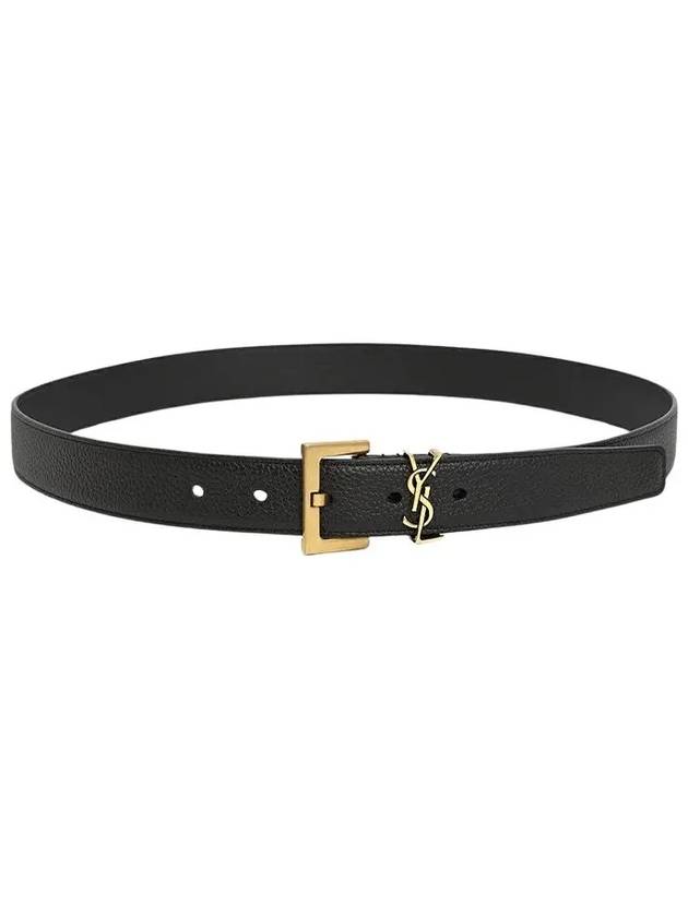 Luxury Saint Laurent Trending 2025 Men's Monogram Grain Leather Belt Gold