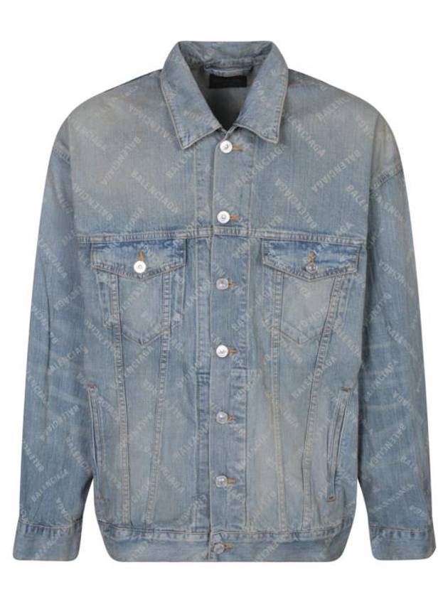 Luxury Balenciaga Trending 2026 Logo Print Denim Jacket Blue