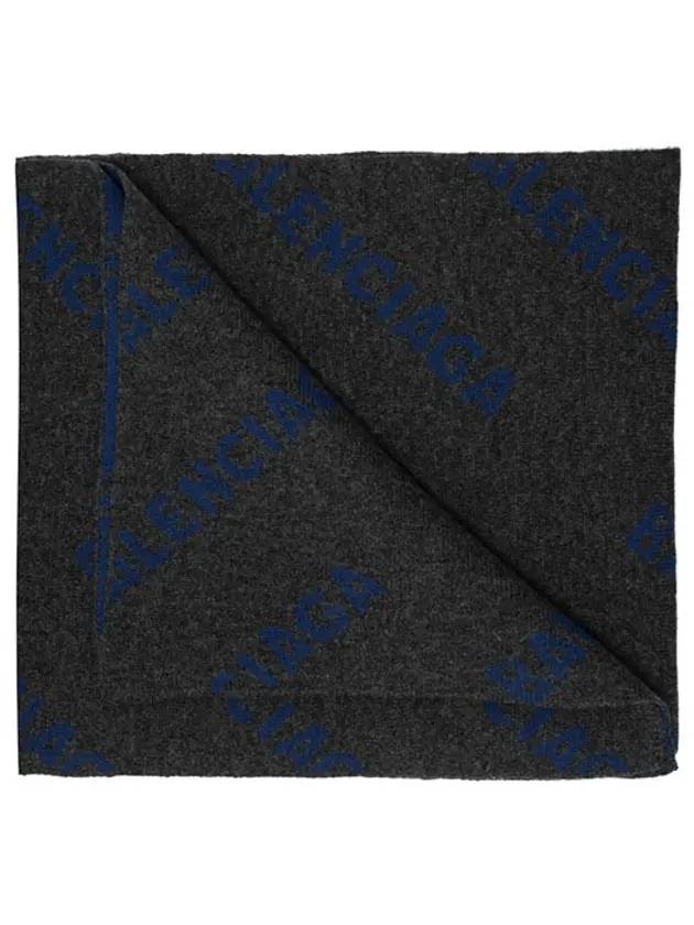 Luxury Balenciaga Trending 2026 All Over Logo Wool Muffler Blue Dark Grey