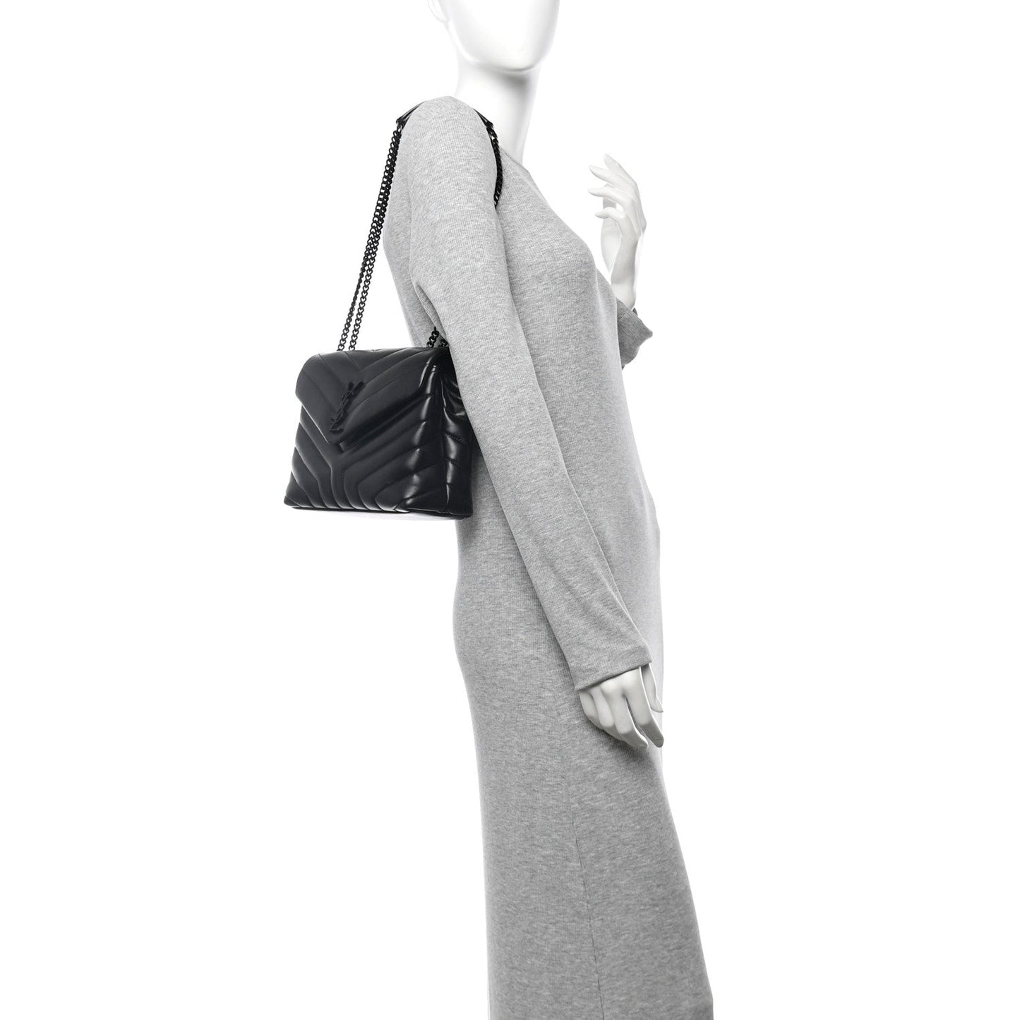 Saint Laurent Calfskin Y Quilted Monogram Monochrome Small Loulou Chain Satchel Black