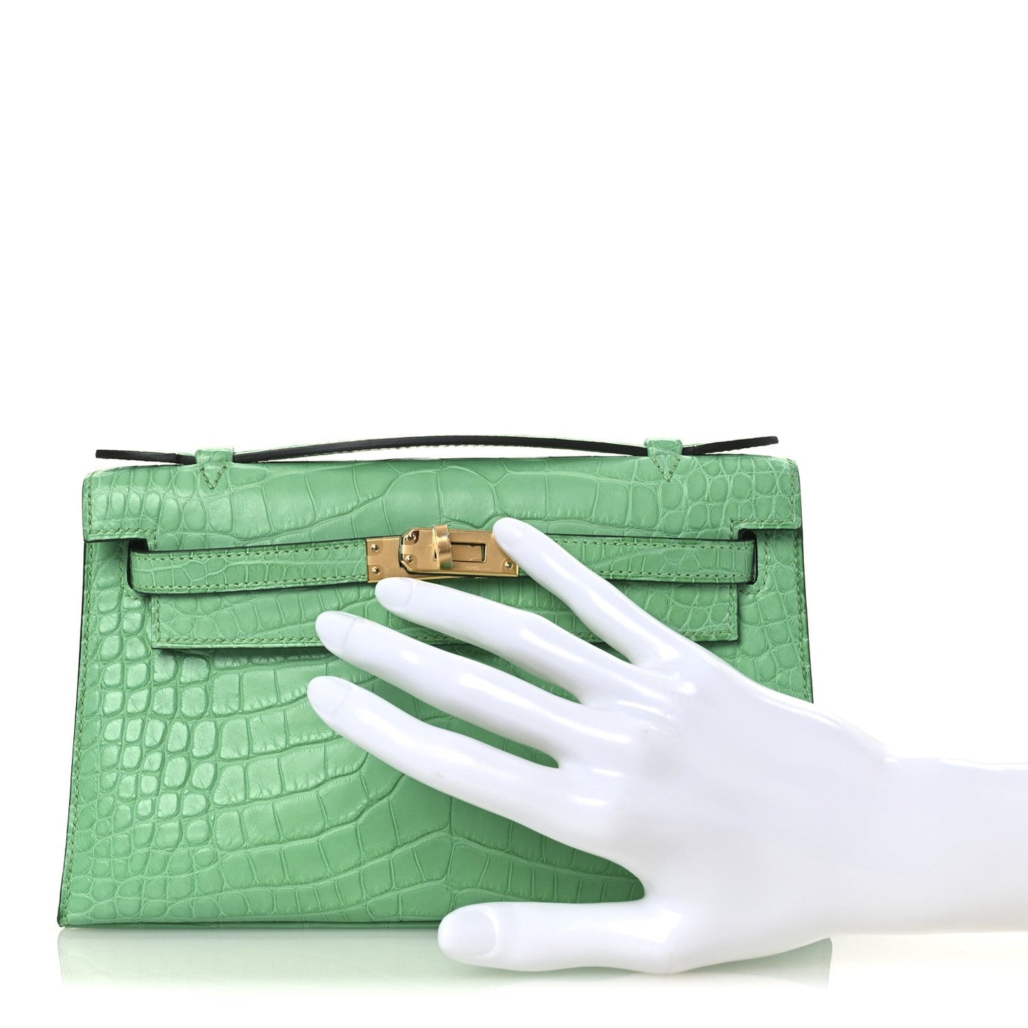 Hermes Matte Alligator Kelly Pochette Vert Comics