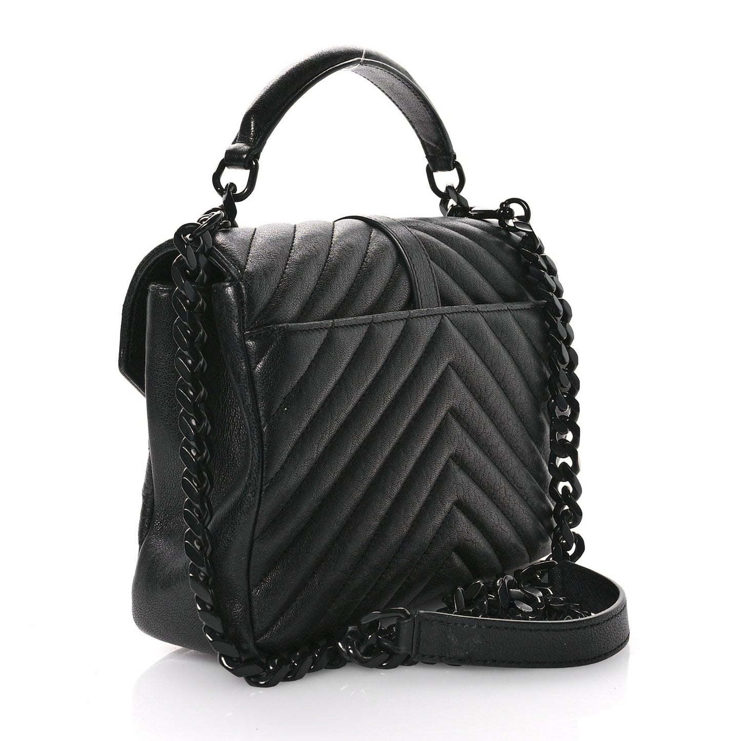 Saint Laurent Sheepskin Matelasse Chevron Monogram Monochrome Medium College Bag Black
