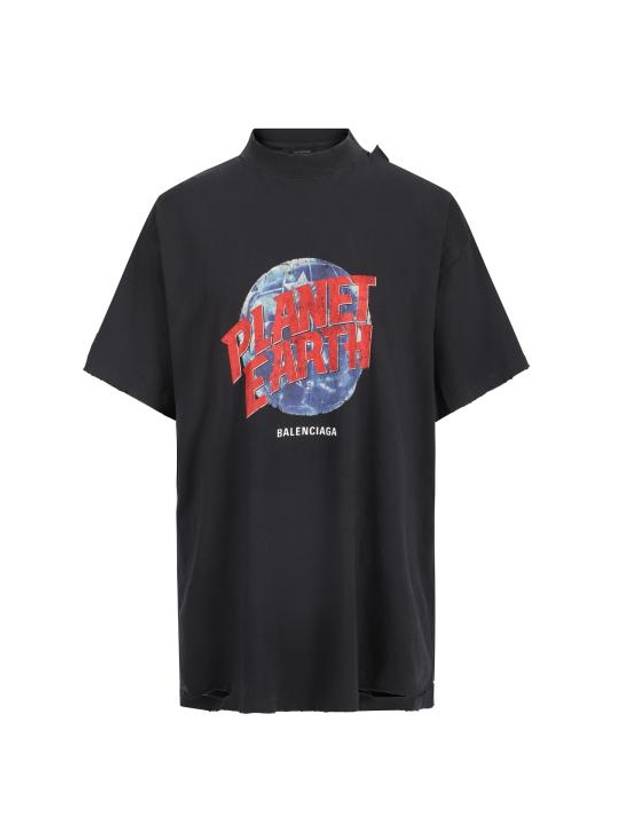 Luxury Balenciaga Trending 2026 Planet Earth Oversized Short Sleeve T-Shirt Black