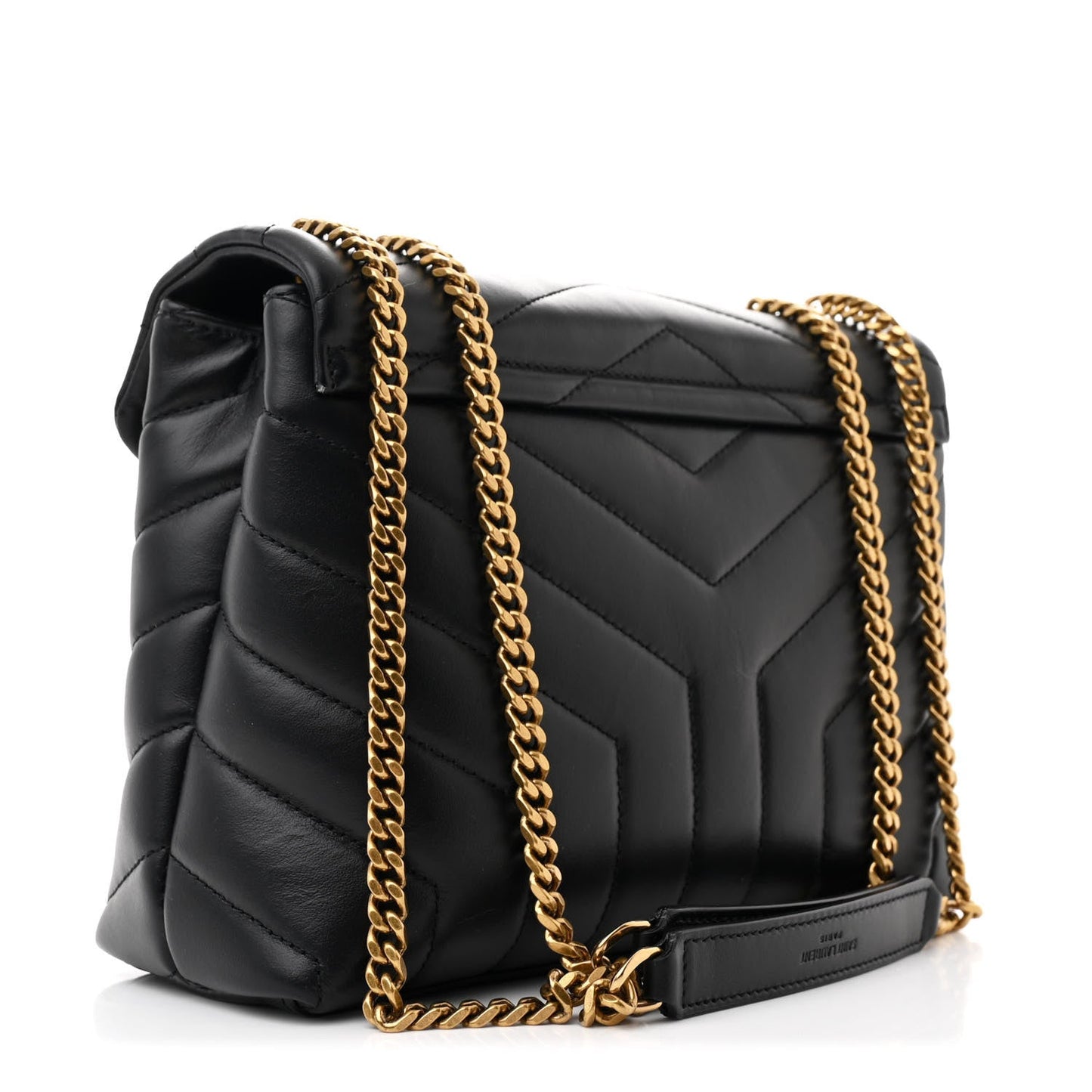 Saint Laurent Calfskin Y Quilted Monogram Small Loulou Chain Satchel Black