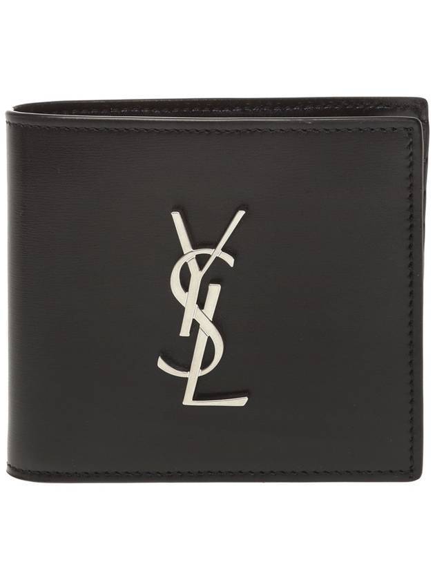 Luxury Saint Laurent Trending 2025 Logo Plaque Half Wallet Black