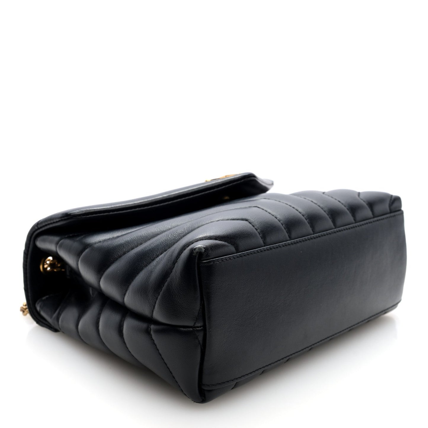 Saint Laurent Calfskin Y Quilted Monogram Small Loulou Chain Satchel Black