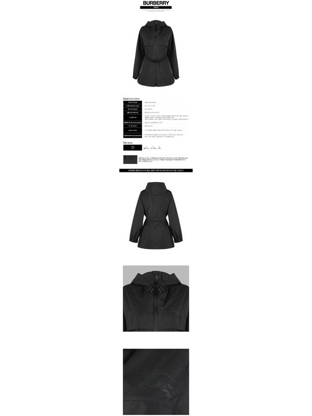 Luxury Burberry EKD Print Belted Lightweight Short Parka Black