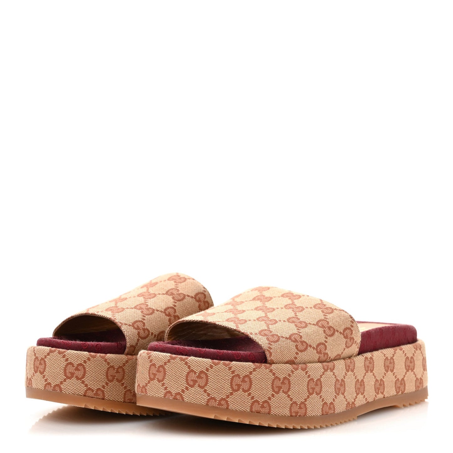 Gucci Canvas GG Monogram Angelina Platform Slide Sandals 40 Beige Ruggine