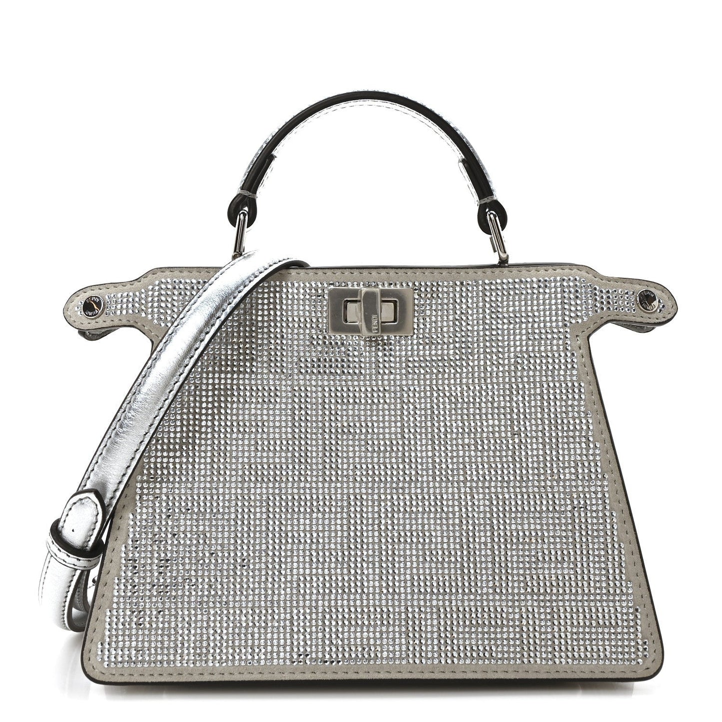 Fendi Crystal Vitello Laminato FF Petite Peekaboo I SEE U Satchel Crystal Argento