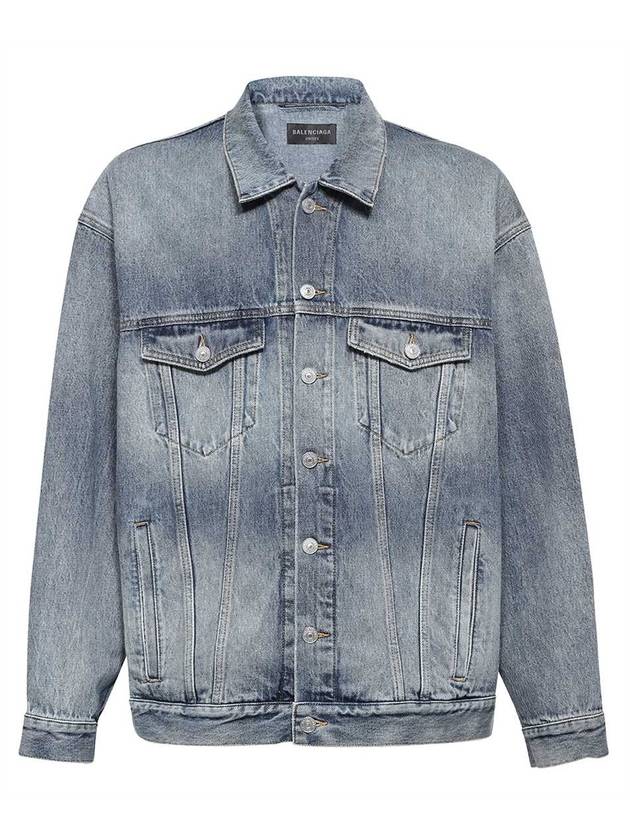 Luxury Balenciaga Trending 2026 Back Logo Print Oversized Denim Jacket Blue
