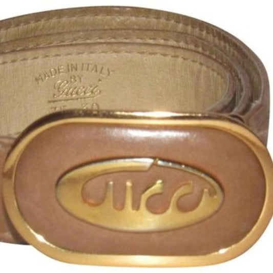 Gucci Vintage Brown Oval Cursive Logo