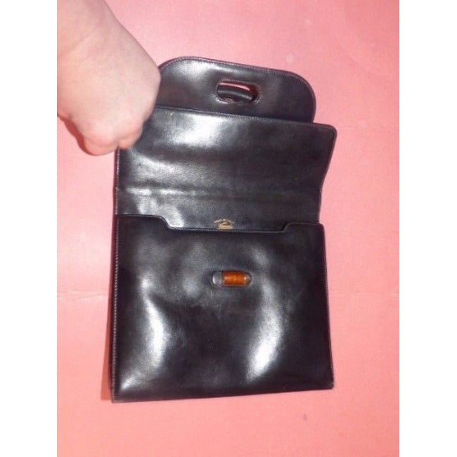 Gucci Vintage Pursesdesigner Purses Black With Tortoise Shell Lucite And Gold Accents Leather Satche