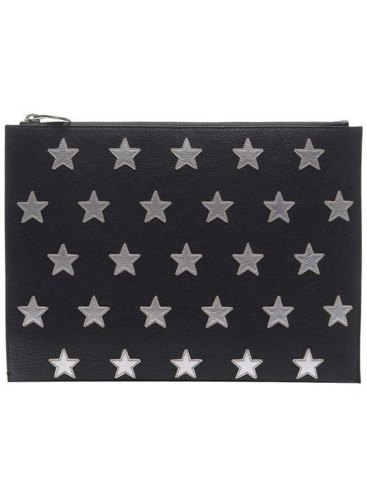Luxury Saint Laurent Trending 2025 Star Patch Leather Clutch Bag Black