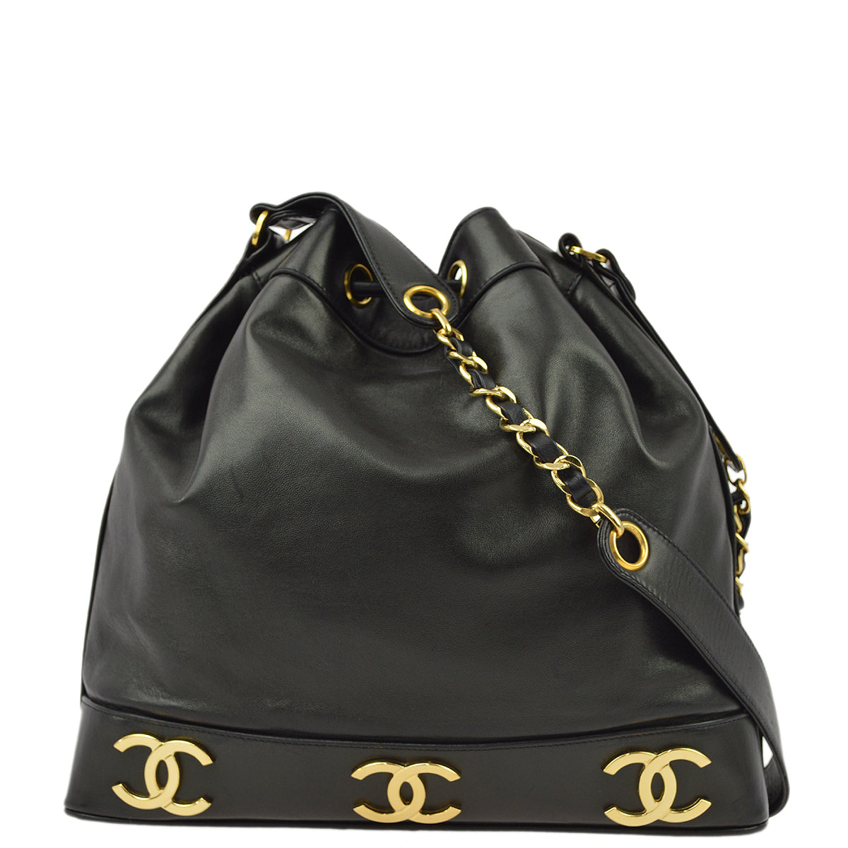 Chanel Black Lambskin Triple CC Bucket Shoulder Bag