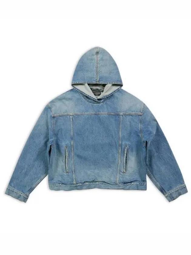 Luxury Balenciaga Trending 2026 Washed Effect Denim Hoodie Blue