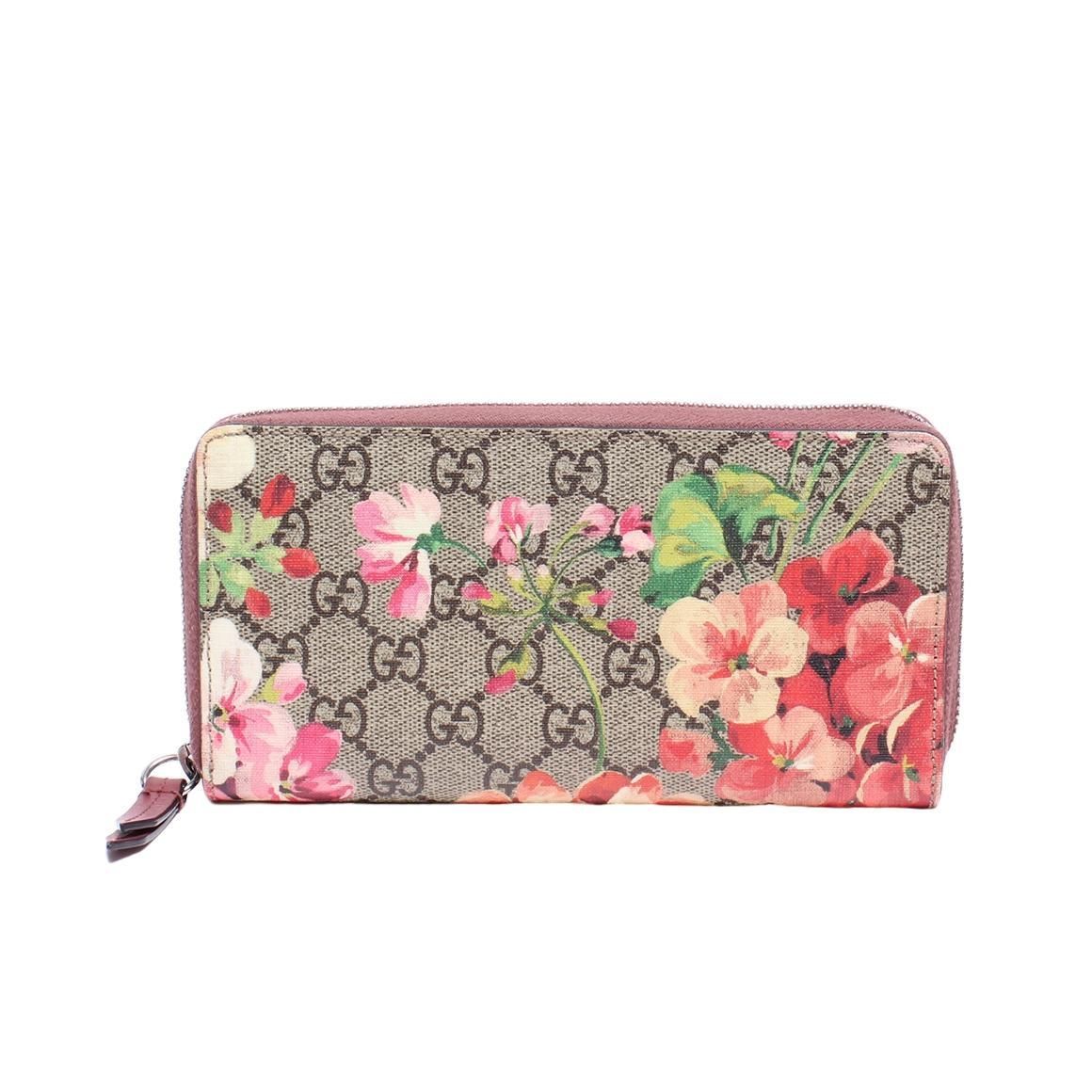 Gucci Beige GG Supreme Canvas Blooms Zip Around Wallet Gucci ITLZ35ZZ6VJQ