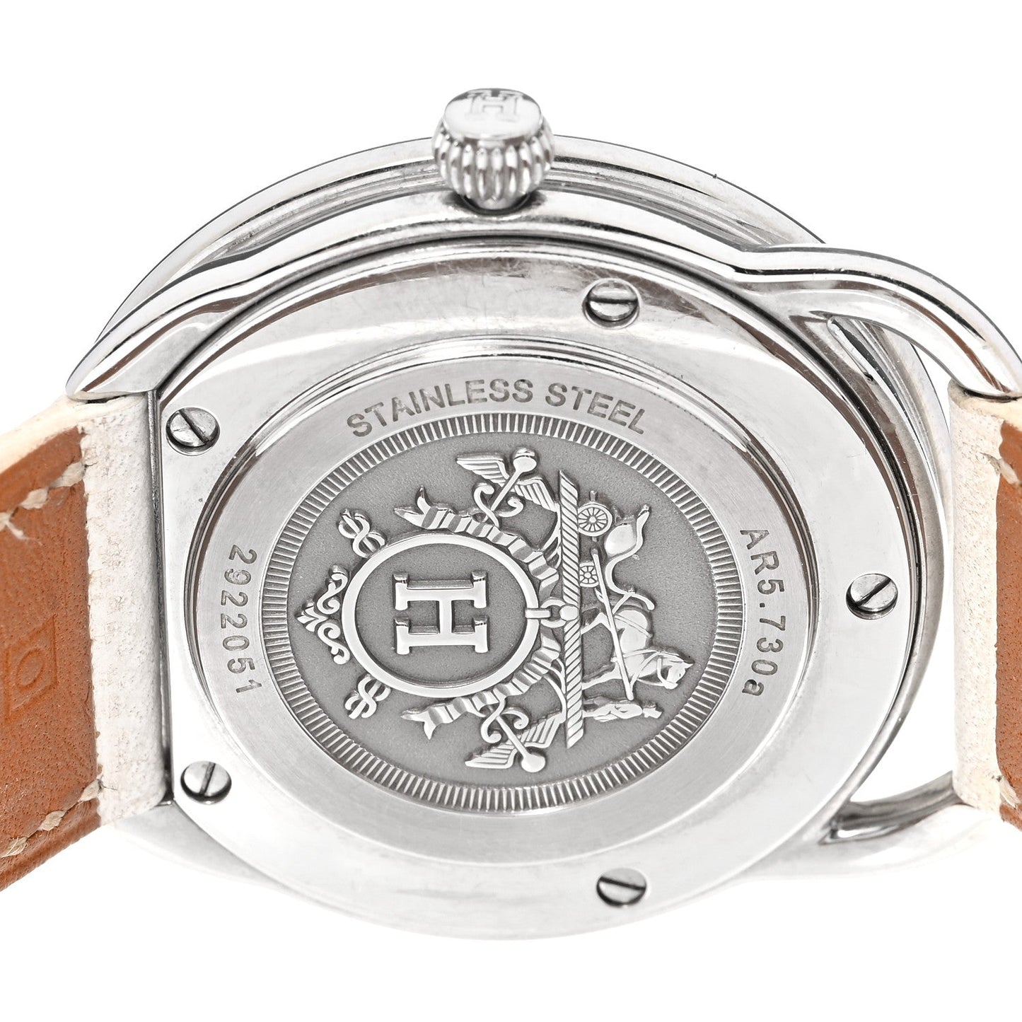 Hermes Stainless Steel Epsom Diamond Bezel Mother of Pearl 38mm Arceau Quartz Watch Blanc