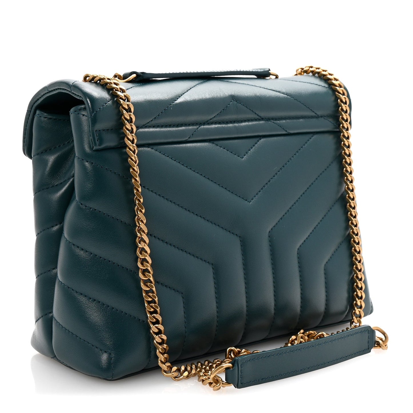 Saint Laurent Calfskin Y Quilted Monogram Small Loulou Chain Satchel Sea Turquoise