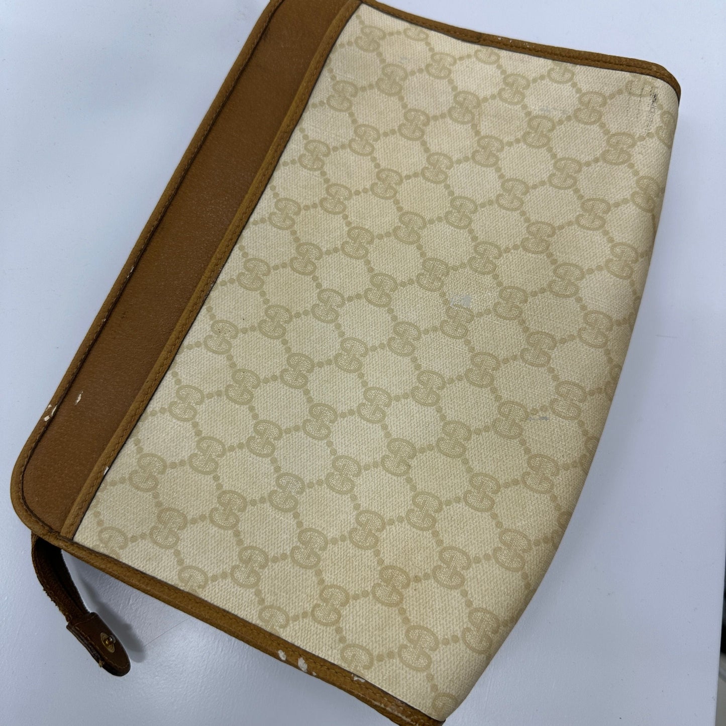 Auth GUCCI   GG Pattern PVC Canvas & Brown Leather gu9906bf