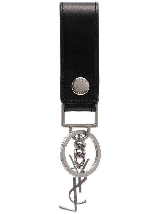 Luxury Saint Laurent Trending 2025 Monogram Leather Key Holder Black Silver