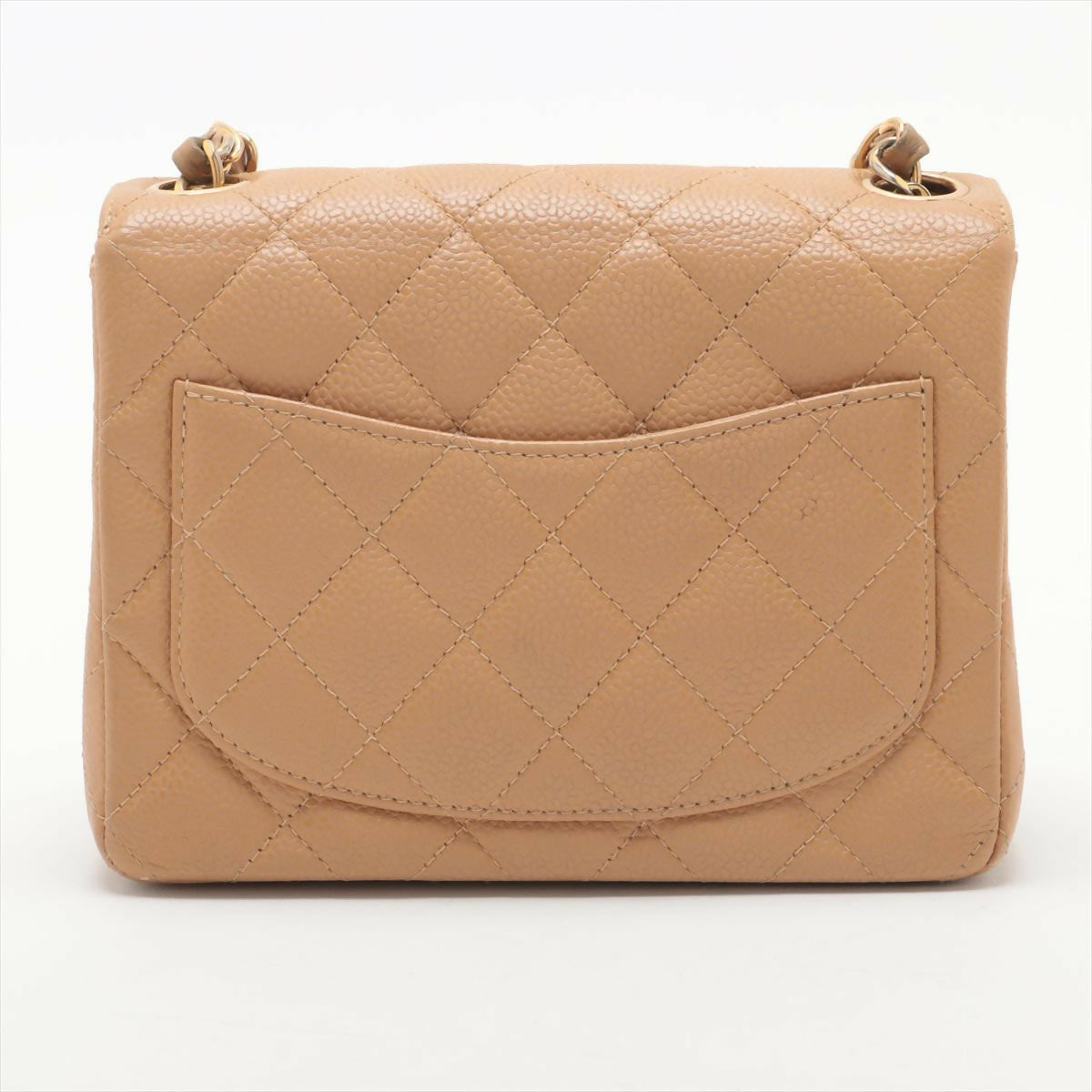 Chanel  Beige Caviar Mini Classic Square Flap Shoulder Bag