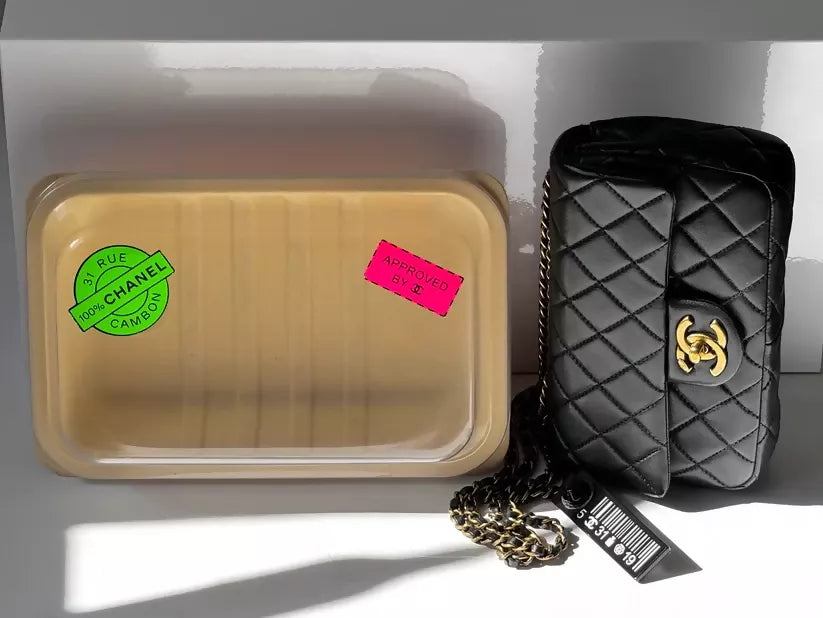 Chanel 2014 Black Lambskin Minaudière Meat Package Flap Bag