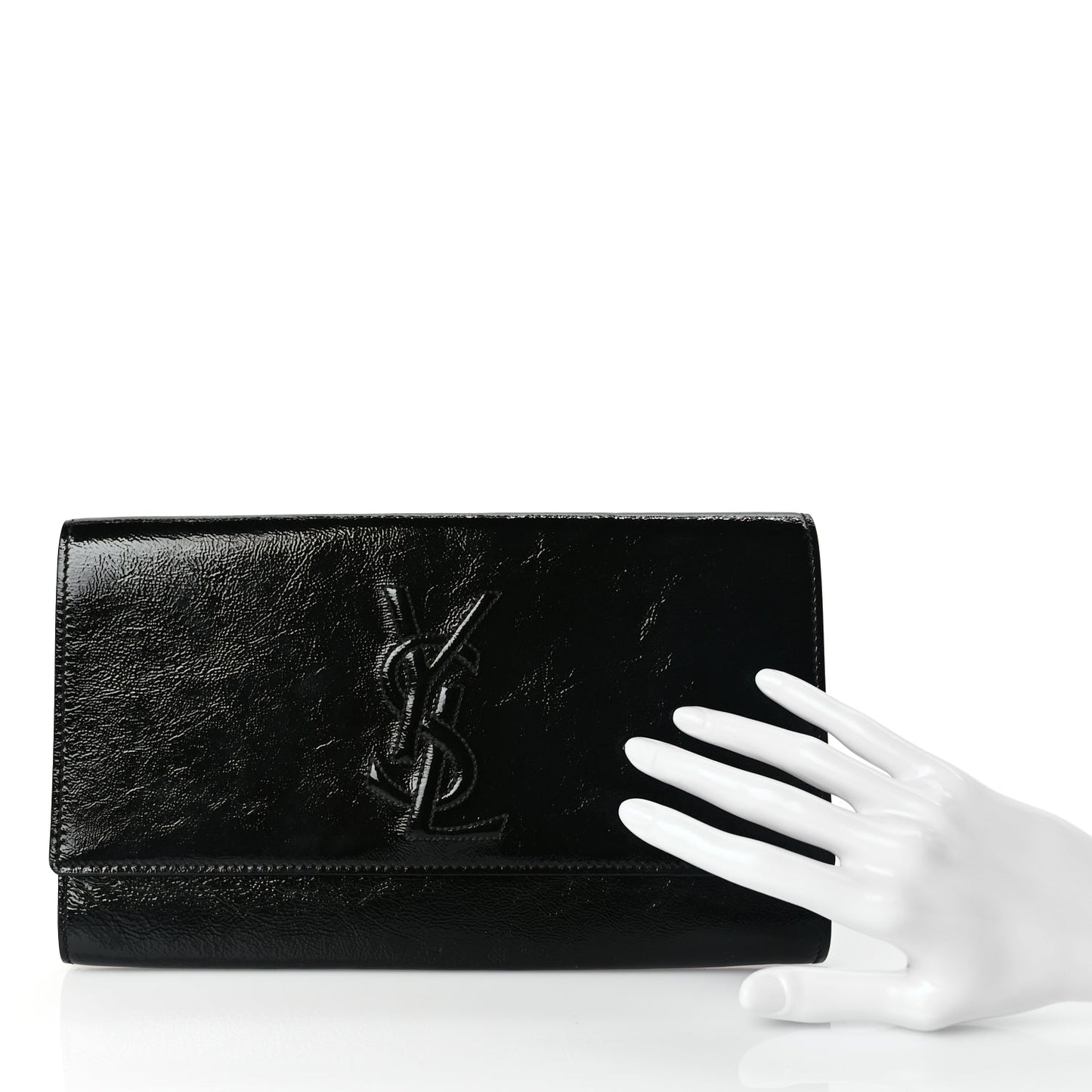 Saint Laurent Textured Patent Monogram Large Belle De Jour Clutch Black