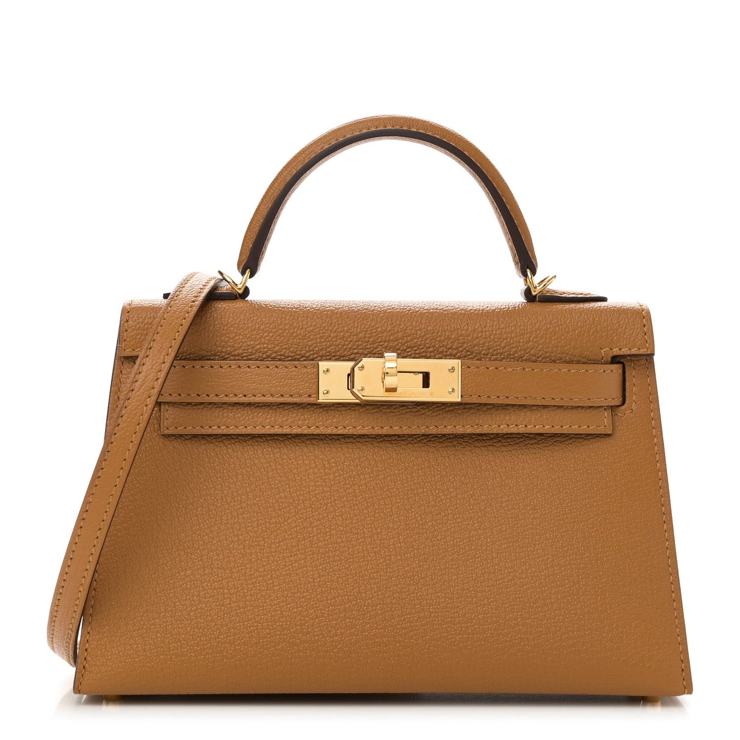 Hermes Chevre Mysore Verso Mini Kelly Sellier 20 Caramel Cacao