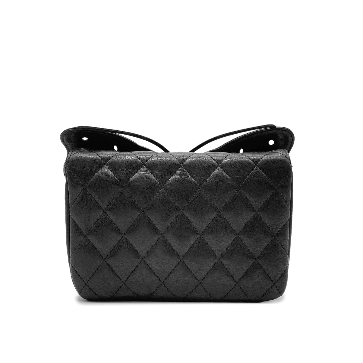 CHANEL BUTTERFLY PUNCHING POCHETTE CHAIN SHOULDER BAG BLACK LAMB SKIN 90274854
