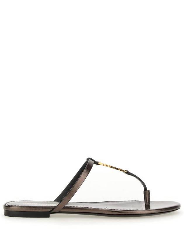 Luxury Saint Laurent Trending 2025 Cassandra Slide Leather Flip Flops Brown