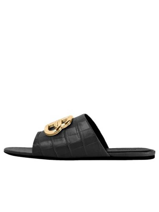 Luxury Balenciaga Trending 2026 Gold BB Logo Oval Slippers Black