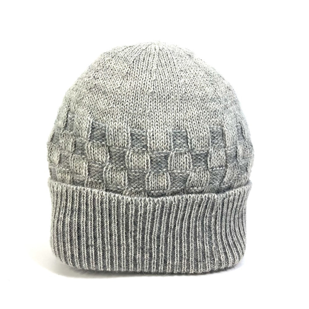 LOUIS VUITTON Knit hat wool gray Damier Beanie Women M