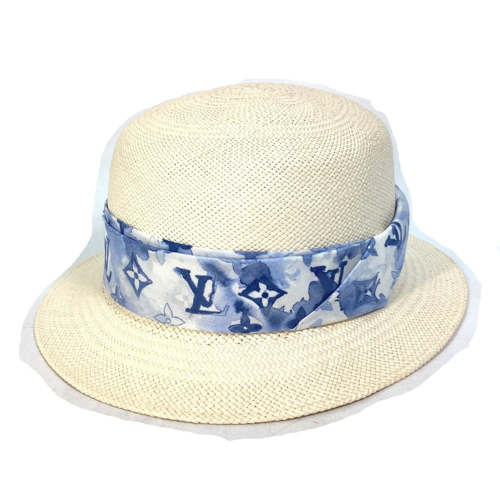 LOUIS VUITTON hat straw blue Monogram water color chapeau summer time Women 58