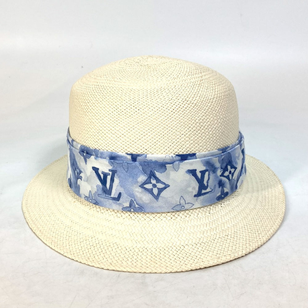LOUIS VUITTON hat straw blue Monogram water color chapeau summer time Women 58