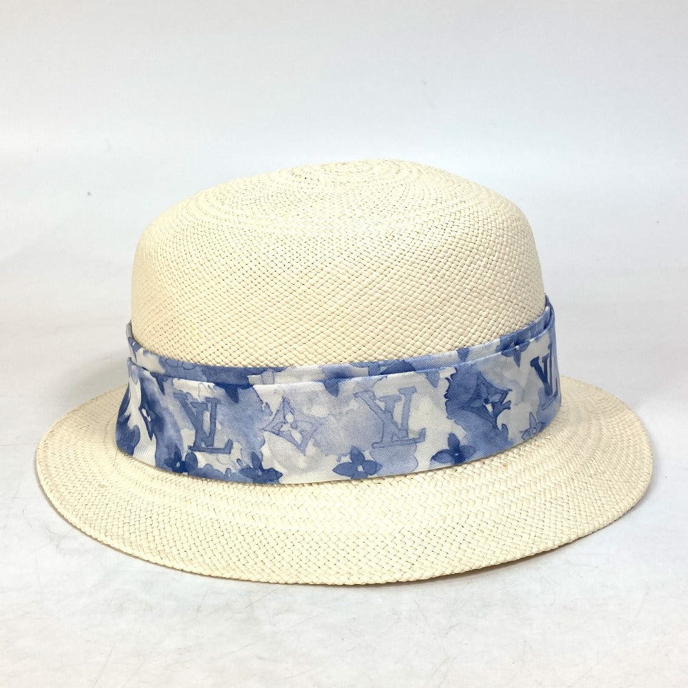 LOUIS VUITTON hat straw blue Monogram water color chapeau summer time Women 58