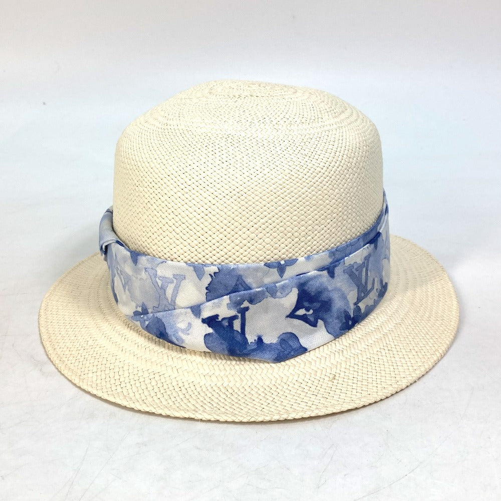 LOUIS VUITTON hat straw blue Monogram water color chapeau summer time Women 58