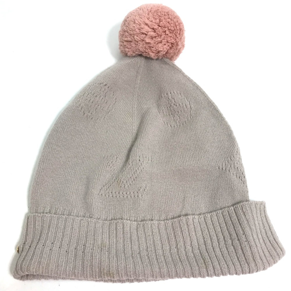 LOUIS VUITTON Knit hat M75540 Wool, Nylon beige Monogram With pompoms Women