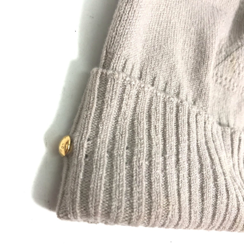 LOUIS VUITTON Knit hat M75540 Wool, Nylon beige Monogram With pompoms Women