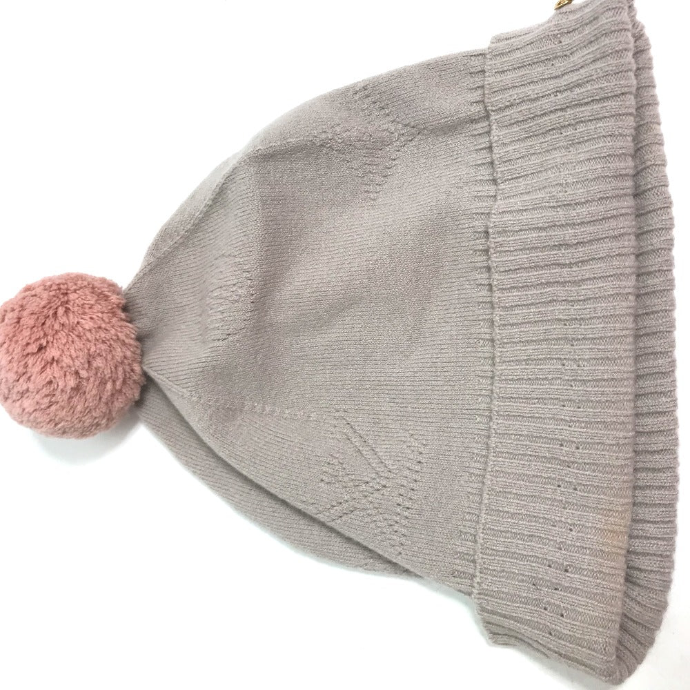 LOUIS VUITTON Knit hat M75540 Wool, Nylon beige Monogram With pompoms Women