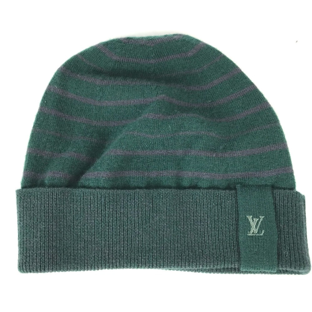 LOUIS VUITTON Knit hat Wool, Cashmere green LV logo border Women M