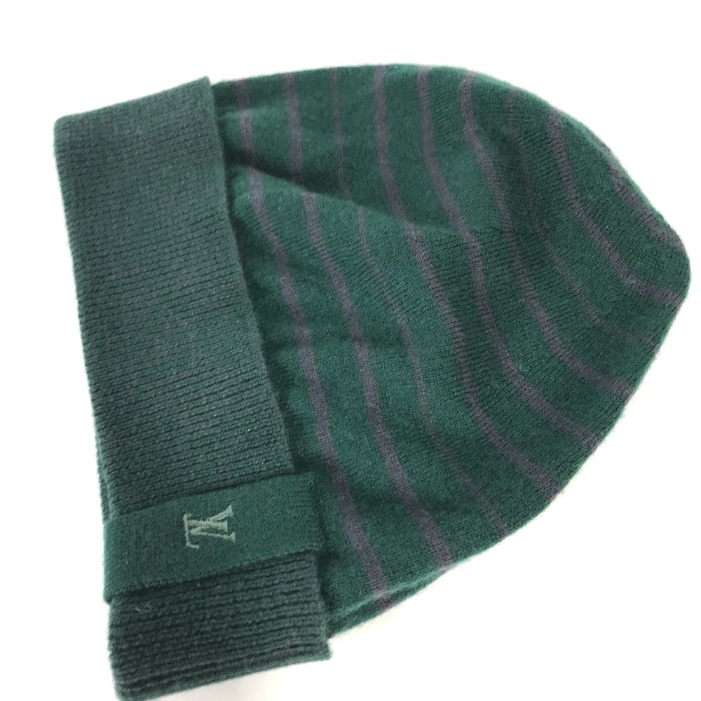 LOUIS VUITTON Knit hat Wool, Cashmere green LV logo border Women M