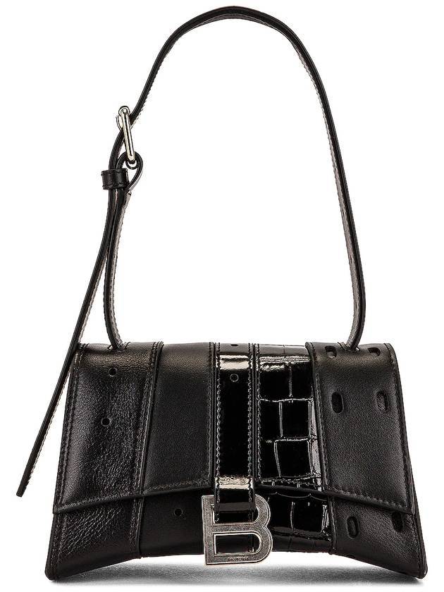 Luxury Balenciaga Trending 2026 Hourglass Mix Leather Tote Bag Black