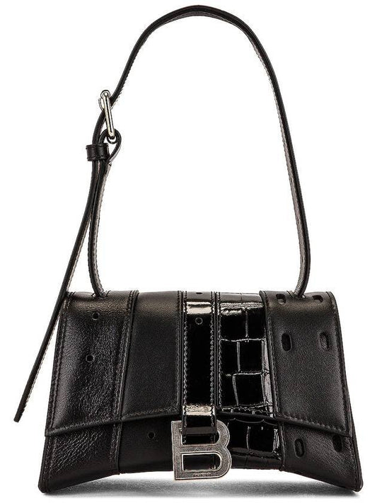 Luxury Balenciaga Trending 2026 Hourglass Mix Leather Tote Bag Black